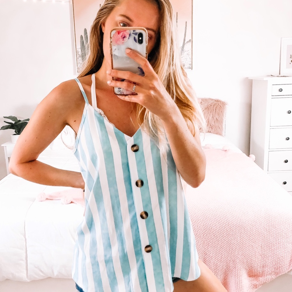 Twilight Gypsy Collective Blue and White Striped Tank Top